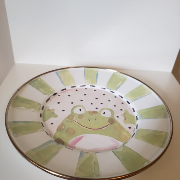 MacKenzie-Childs Frog Plate With Gold Painted Rim– Vintage Enamelware - Picture 3 of 8